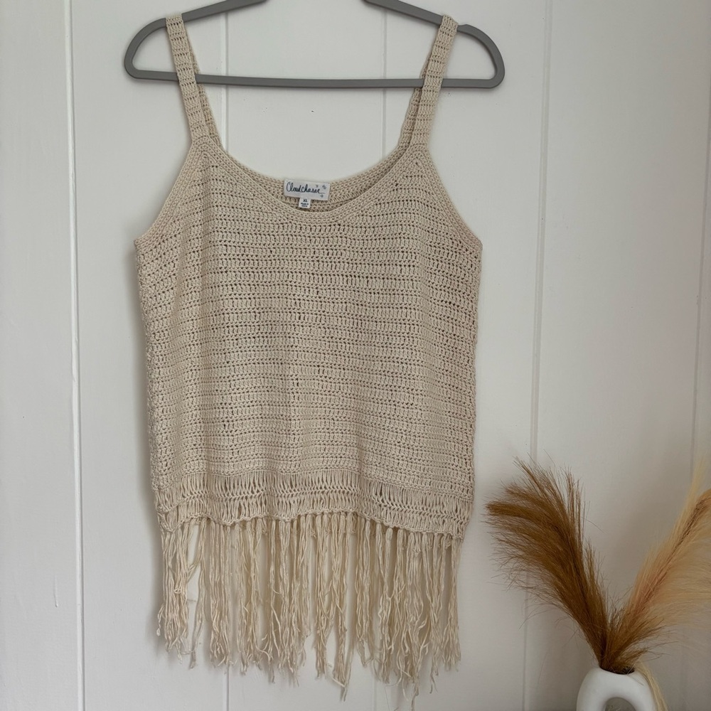 Cloud Chaser Cream Knit Fringe Tank Top - Picture 2 of 7